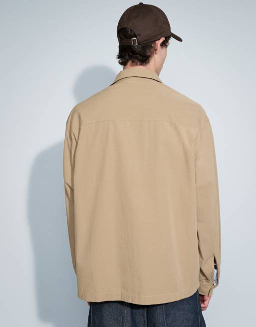 ASOS DESIGN Oversize-Polohemd aus Popeline in Beige, 4 von 10
