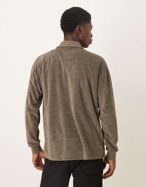 ASOS DESIGN – Oversize-Polohemd aus schwerem Velours in Grün mit Gitterstruktur , 3 von 5