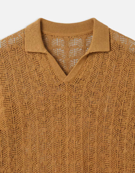 ASOS DESIGN – Oversize-Polohemd aus weitmaschigem, strukturiertem Strick in Bronze, 8 von 9