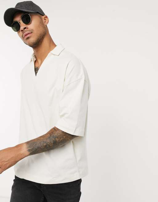 ASOS DESIGN – Oversize-Polohemd in Beige mit Reverskrage