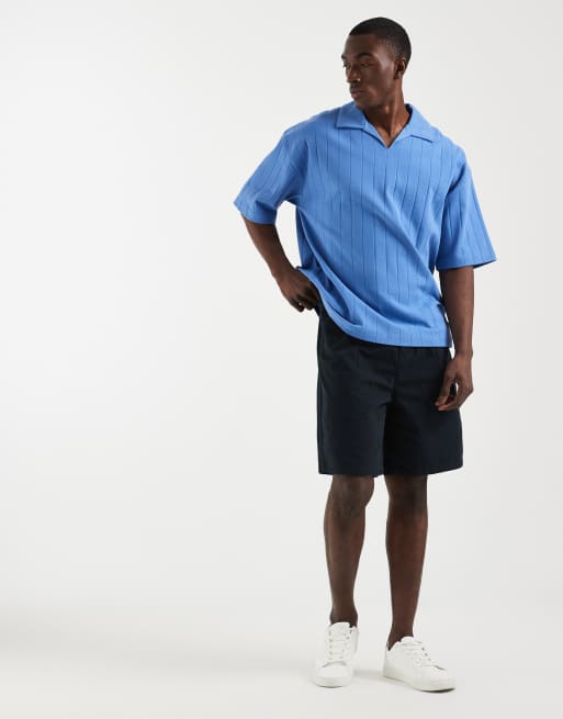 ASOS DESIGN – Oversize-Polohemd in Blau mit breiter Rippung und Reverskragen, 4 von 5