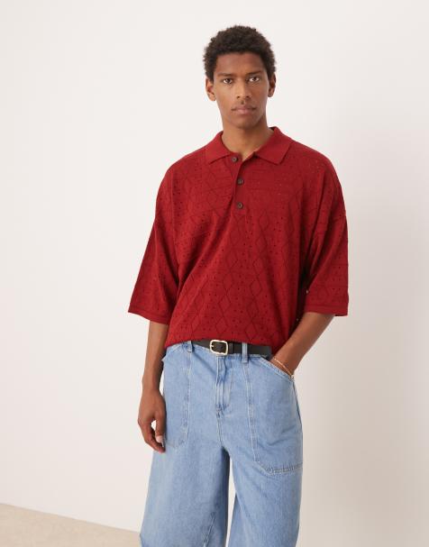 ASOS DESIGN – Oversize-Polohemd in Burgunderrot mit überschnittenen Schultern - view 1