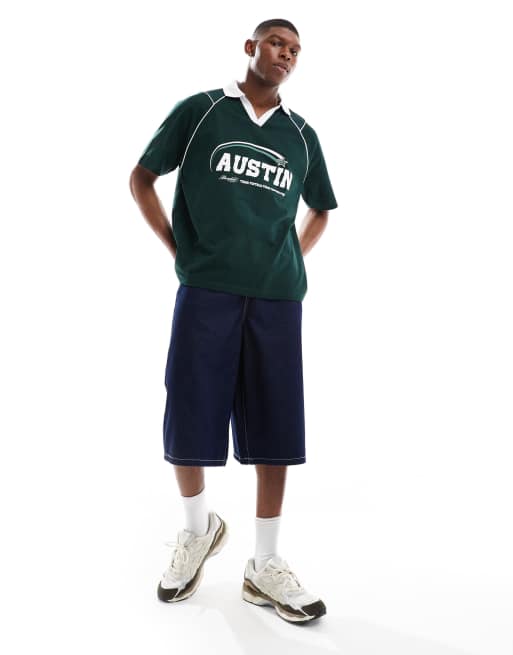 ASOS DESIGN – Oversize-Polohemd in Dunkelgrün mit Sportgrafik und Airtex-Einsätzen , 4 von 4