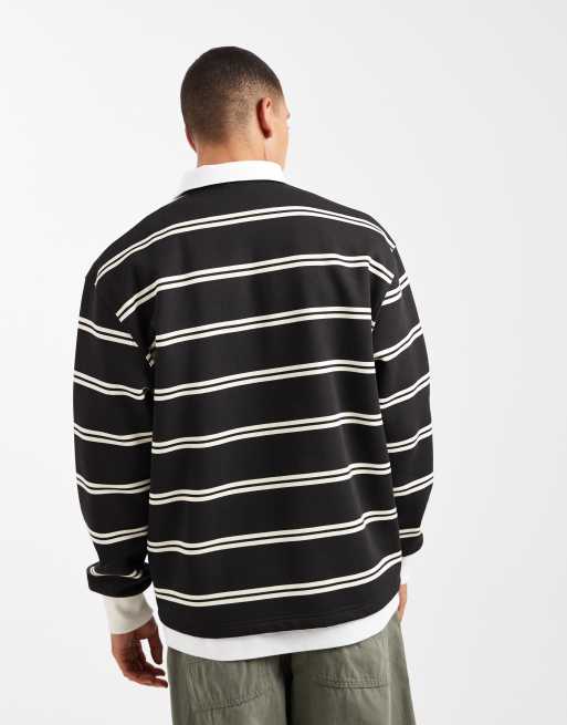 ASOS DESIGN – Oversize-Polohemd in Schwarz und Creme gestreift mit kontrastierendem Kragen, 3 von 5