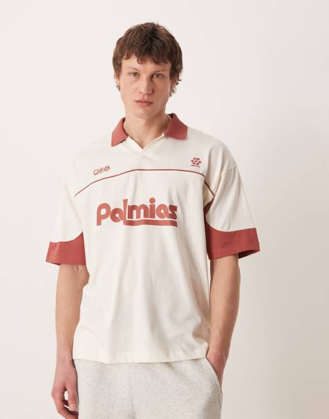 ASOS DESIGN – Oversize-Polohemd in Wollweiß mit Fußballgrafik in Braun - view 1