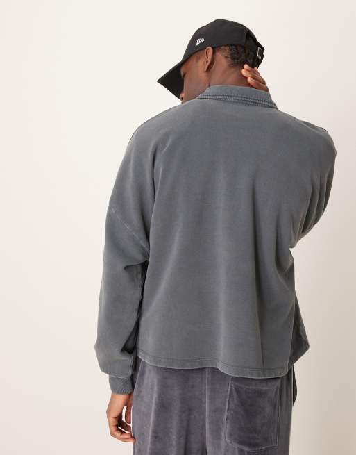 ASOS DESIGN – Oversize-Polopullover in verwaschenem Schwarz mit überschnittenen Schultern, 3 von 4