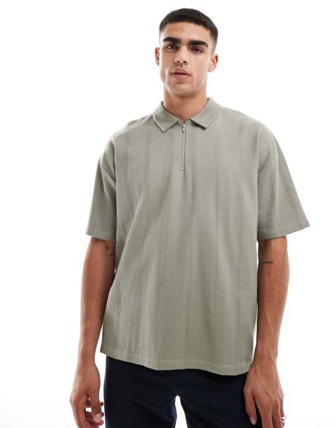 ASOS DESIGN – Oversize-Poloshirt aus gekämmter Baumwolle in Khaki - view 1