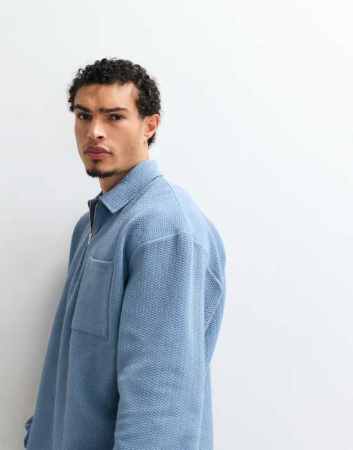 ASOS DESIGN Oversize-Poloshirt mit Viertelreißverschluss in Blau, 3 von 5
