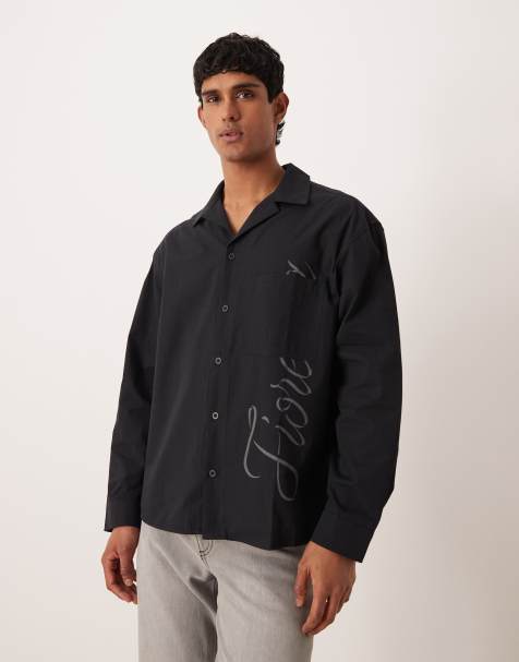 ASOS DESIGN – Oversize-Popelinehemd in Schwarz mit Textprint - view 1