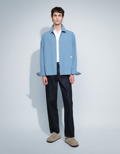 ASOS DESIGN Oversize-Poplin-Hemd mit Bruststickerei in Blau, 2 von 5