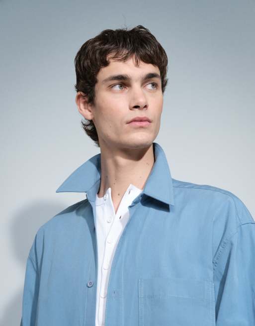 ASOS DESIGN Oversize-Poplin-Hemd mit Bruststickerei in Blau, 3 von 5