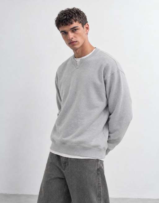 ASOS DESIGN oversize premium bluza z okrągłym dekoltem i wycięciem w szarym melanżu, 10 z 10