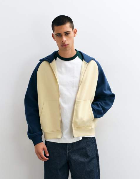 ASOS DESIGN oversize pudełkowa rozpinana bluza z kapturem z kontrastowymi rękawami raglanowymi w kolorze żółtym - YELLOW - view 1