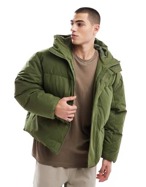 ASOS DESIGN – Oversize-Pufferjacke in Khaki mit Ziernaht - view 1