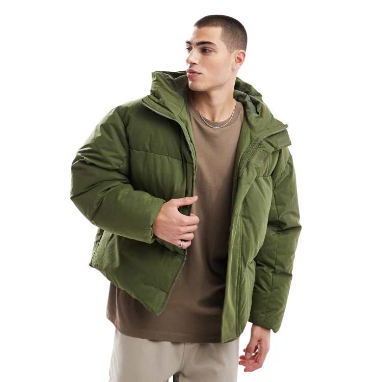 ASOS DESIGN Oversize Pufferjacke in Khaki mit Ziernaht ASOS