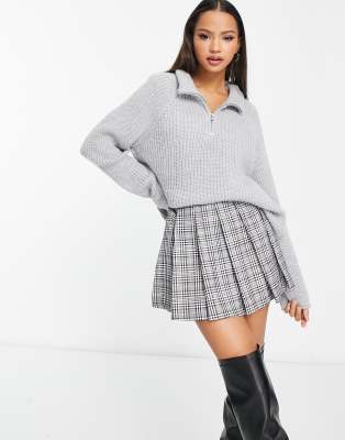 ASOS DESIGN - Oversize-Pullover aus flauschigem Garn in Grau mit Reißverschluss-Kragen