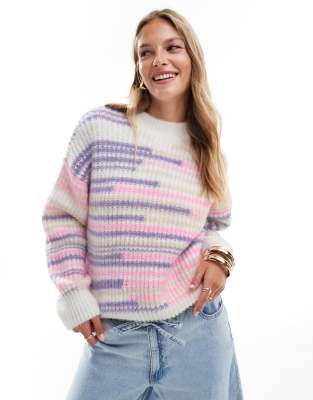 ASOS DESIGN - Oversize-Pullover aus Grobstrick mit rosa Streifen-Bunt