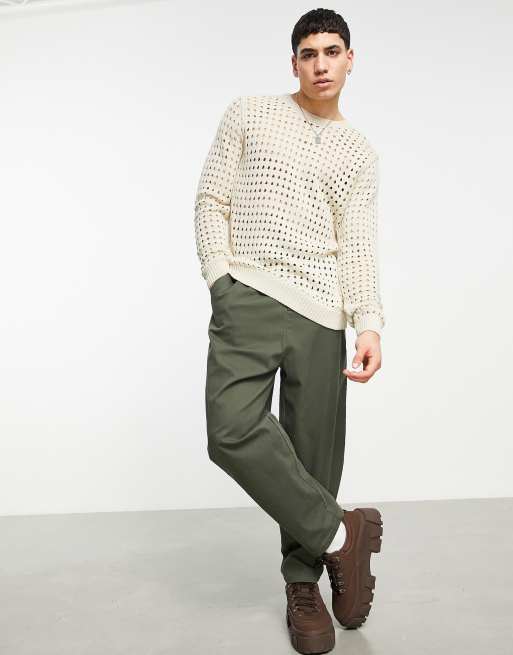 ASOS DESIGN – Oversize-Pullover aus Pointelle-Strick in Beige