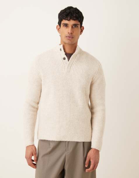 ASOS DESIGN – Oversize-Pullover aus Rippstrick in Ecru mit Stehkragen - view 1