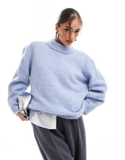 ASOS DESIGN Oversize Pullover aus Strick in Blau mit Rundhalsausschnitt