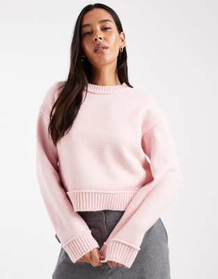 ASOS DESIGN - Oversize-Pullover aus Strick mit breit gerippten Details-Rosa