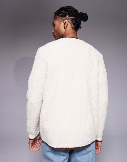 ASOS DESIGN – Oversize-Pullover aus Strukturstrick in Ecru mit gewebtem Etikett, 3 von 5