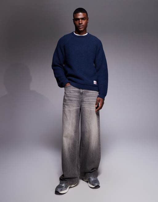 ASOS DESIGN – Oversize-Pullover aus Strukturstrick in Marineblau mit gewebtem Etikett, 2 von 5