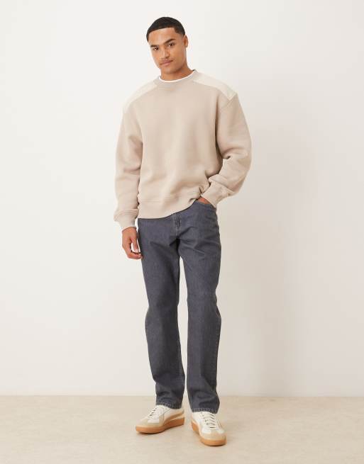 ASOS DESIGN – Oversize-Pullover in Beige mit Rundhalsausschnitt und Einsätzen, 2 von 5