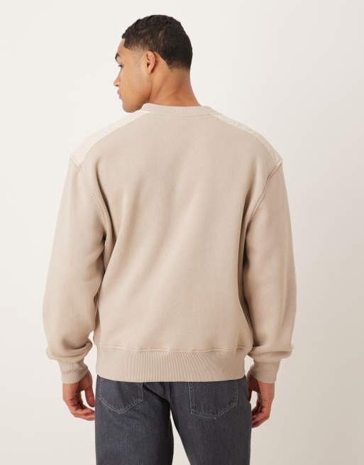 ASOS DESIGN – Oversize-Pullover in Beige mit Rundhalsausschnitt und Einsätzen, 3 von 5