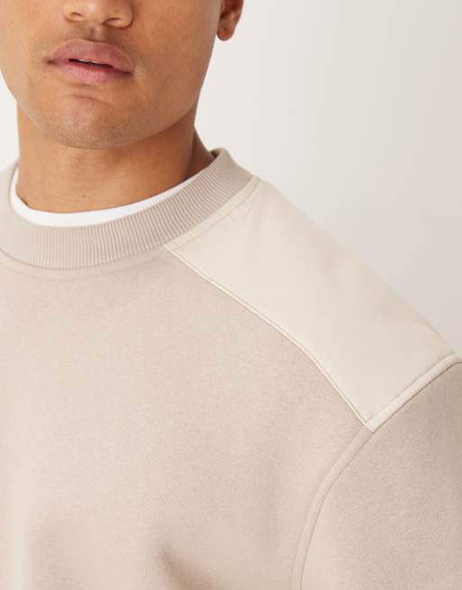 ASOS DESIGN – Oversize-Pullover in Beige mit Rundhalsausschnitt und Einsätzen, 5 von 5
