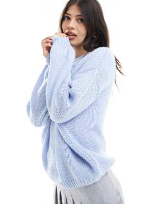 ASOS DESIGN - Oversize-Pullover in Blau mit Rundhalsausschnitt und Ballonärmeln