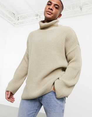 ASOS DESIGN – Oversize-Pullover in Ecru mit Stehkragen-Weiß