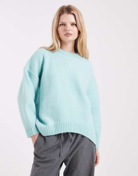 ASOS DESIGN – Oversize-Pullover in Enteneier-Blau mit Rundhalsausschnitt und abgerundetem Saum - view 1