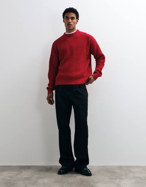 ASOS DESIGN Oversize-Pullover in grobem Waffelstrick in Rot, 2 von 5