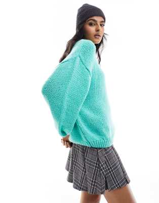 ASOS DESIGN - Oversize-Pullover in Grün mit Rundhalsausschnitt und Ballonärmeln