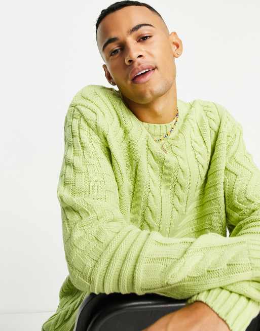 ASOS DESIGN – Oversize-Pullover in Minzgrün mit verschiedenen Zopfmustern