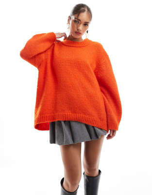 ASOS DESIGN - Oversize-Pullover in Orange mit Rundhalsausschnitt