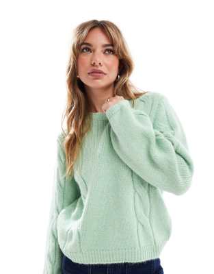 ASOS DESIGN - Oversize-Pullover in Pistaziengrün mit Zopfmuster