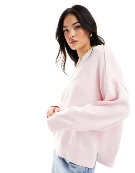 ASOS DESIGN Oversize Pullover in Rosa mit Rundhalsausschnitt ASOS