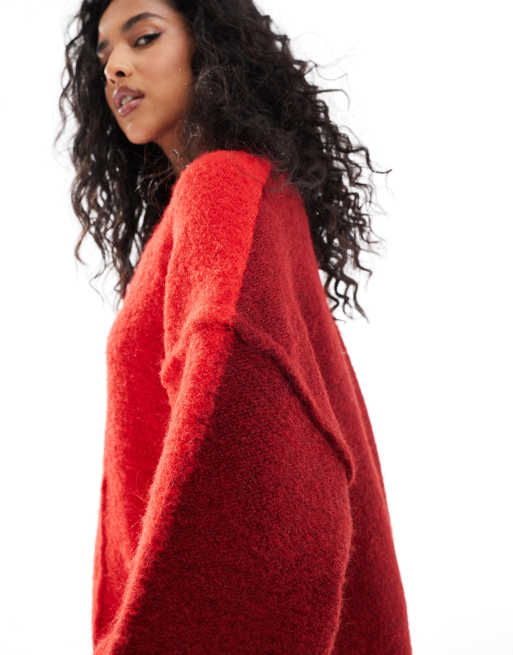 ASOS DESIGN – Oversize-Pullover in Rot und Burgunderrot mit Rundhalsausschnitt, 4 von 4