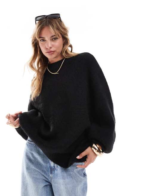 ASOS DESIGN – Oversize-Pullover in Schwarz mit Rundhalsausschnitt , 3 von 4