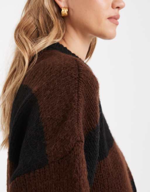 ASOS DESIGN – Oversize-Pullover in schwarz und schokobraun gestreift mit Rundhalsausschnitt, 4 von 4
