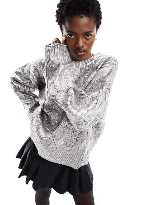 ASOS DESIGN – Oversize-Pullover in Silber-Metallic mit