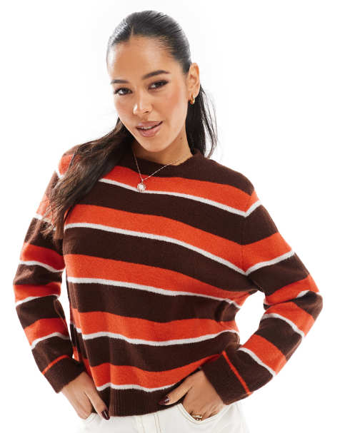 ASOS DESIGN – Oversize-Pullover mit braunen und burgunderroten Streifen - view 1