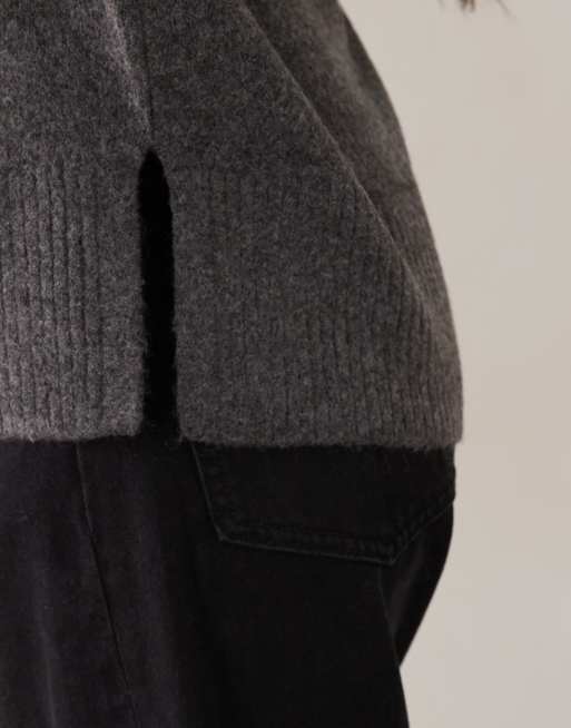 ASOS DESIGN Oversize-Pullover mit Raglanärmeln und Seitenschlitzen in Anthrazit, 4 von 4
