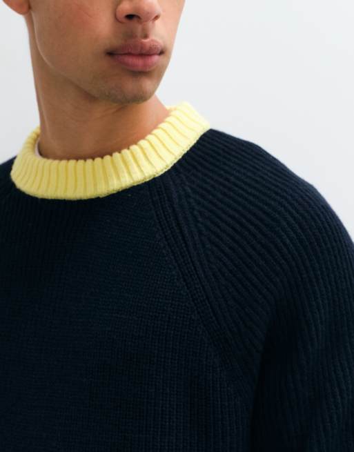 ASOS DESIGN Oversize-Pullover mit Rundhalsausschnitt und Kontrastkragen in Schwarz und Gelb, 4 von 5