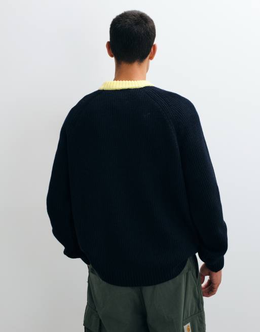ASOS DESIGN Oversize-Pullover mit Rundhalsausschnitt und Kontrastkragen in Schwarz und Gelb, 5 von 5