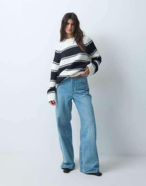 ASOS DESIGN oversize puszysty sweter w czarno-białe paski - view 1