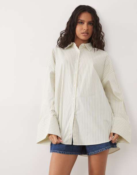 ASOS DESIGN – Oversize-Pyjamahemd aus Popeline in Gelb gestreift - view 1