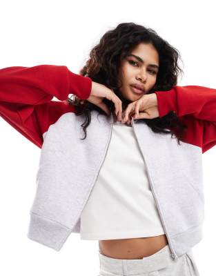 ASOS DESIGN - Oversize-Raglan-Kapuzenjacke in Eisgrau meliert mit durchgehendem Reißverschluss